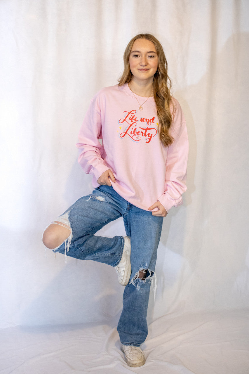 Pink Life and Liberty Crewneck