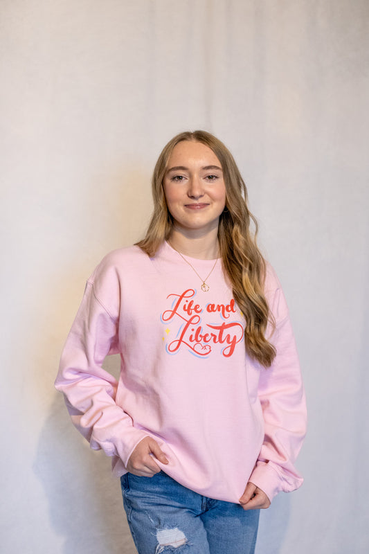 Pink Life and Liberty Crewneck